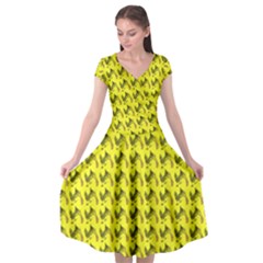 Fern Pattern 2 Yellow Cap Sleeve Wrap Front Dress by violetheavensky