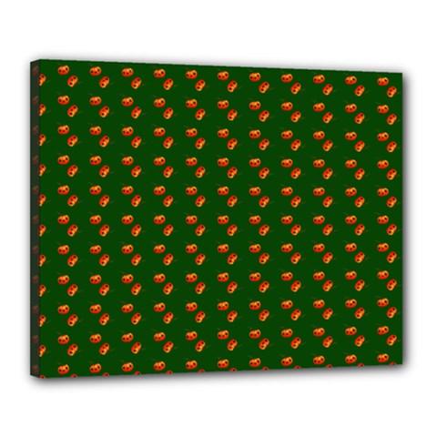 Kawaii Pumpkin Patt Green Canvas 20  X 16  (stretched) by violetheavensky