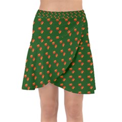 Kawaii Pumpkin Patt Green Wrap Front Skirt by violetheavensky