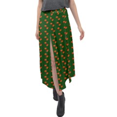 Kawaii Pumpkin Patt Green Velour Split Maxi Skirt by violetheavensky