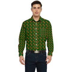 Kawaii Pumpkin Patt Green Men s Long Sleeve Pocket Shirt  by violetheavensky