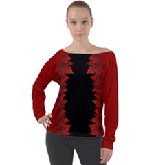 Canada Maple Leaves Off Shoulder Long Sleeve Velour Top by CanadaSouvenirs