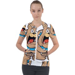 Bulldog-cartoon-illustration-11650862 Short Sleeve Zip Up Jacket by jellybeansanddinosaurs