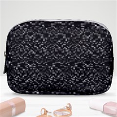 Pixel Grid Dark Black And White Pattern Make Up Pouch (small) by dflcprintsclothing