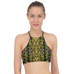 Fanciful Fantasy Flower Forest Racer Front Bikini Top by pepitasart