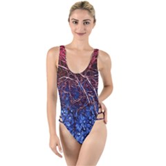 Autumn Fractal Forest Background High Leg Strappy Swimsuit