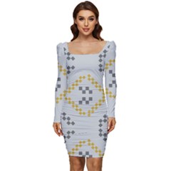 Abstract Pattern Geometric Backgrounds   Women Long Sleeve Ruched Stretch Jersey Dress by Eskimos