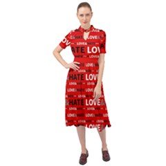 Love And Hate Typographic Design Pattern Keyhole Neckline Chiffon Dress by dflcprintsclothing