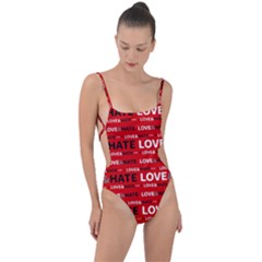 Love And Hate Typographic Design Pattern Tie Strap One Piece Swimsuit