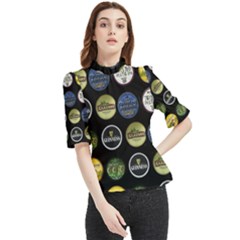 Beer Brands Logo Pattern Frill Neck Blouse