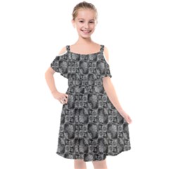 Black And Grey Rocky Geometric Pattern Design Kids  Cut Out Shoulders Chiffon Dress by dflcprintsclothing