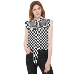 Illusion Checkerboard Black And White Pattern Frill Detail Shirt