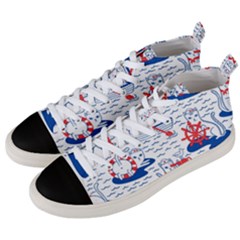 Nautical Cats Seamless Pattern Men s Mid-top Canvas Sneakers by Jancukart