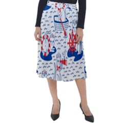 Nautical Cats Seamless Pattern Classic Velour Midi Skirt  by Jancukart