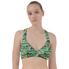 Seamless Pattern Fishes Pirates Cartoon Sweetheart Sports Bra