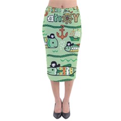 Seamless Pattern Fishes Pirates Cartoon Velvet Midi Pencil Skirt by Jancukart