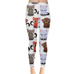 Seamless Pattern With Cute Little Kittens Various Color Leggings  by Jancukart