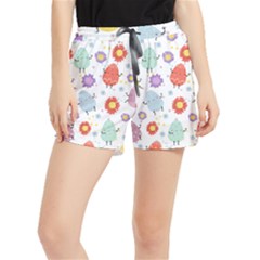 Easter Seamless Pattern With Cute Eggs Flowers Women s Runner Shorts by Jancukart