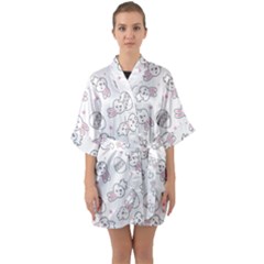 Cute Pattern With Easter Bunny Egg Half Sleeve Satin Kimono  by Jancukart