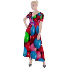 Bubble Gum Button Up Short Sleeve Maxi Dress by artworkshop