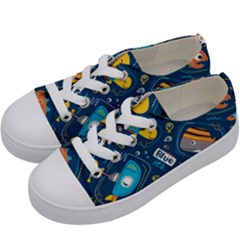 Seamless-pattern-vector-submarine-with-sea-animals-cartoon Kids  Low Top Canvas Sneakers by Jancukart