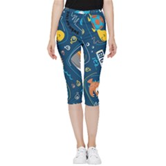 Seamless-pattern-vector-submarine-with-sea-animals-cartoon Inside Out Lightweight Velour Capri Leggings  by Jancukart