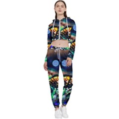 Peacock Feather Drop Cropped Zip Up Lounge Set by artworkshop