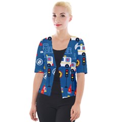 Seamless-pattern-vector-rescue-team-cartoon Cropped Button Cardigan by Jancukart