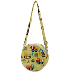 Seamless-pattern-vector-industrial-vehicle-cartoon Crossbody Circle Bag