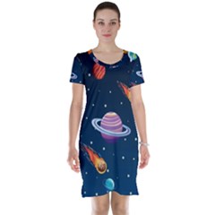 Background-template-with-bright-stars-dark-sky Short Sleeve Nightdress