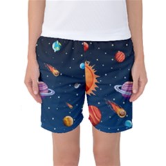 Background-template-with-bright-stars-dark-sky Women s Basketball Shorts by Jancukart