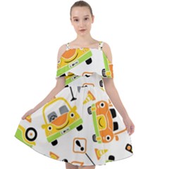 Seamless-pattern-vector-illustration-vehicles-cartoon Cut Out Shoulders Chiffon Dress by Jancukart