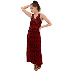 Micro Blood Red Cats V-neck Chiffon Maxi Dress by NerdySparkleGoth