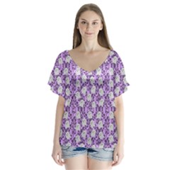 Purple Ghost V-neck Flutter Sleeve Top by NerdySparkleGoth