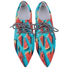 Watermelon Blue Background Pointed Oxford Shoes by artworkshop