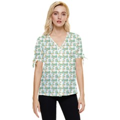 Flowers Pattern Bow Sleeve Button Up Top by Sparkle