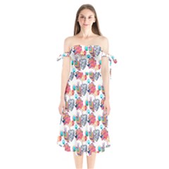 Flowers Diamonds Pattern Shoulder Tie Bardot Midi Dress by Sparkle