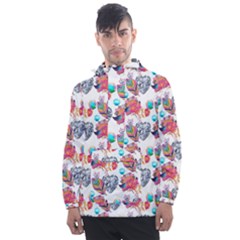 Flowers Diamonds Pattern Men s Front Pocket Pullover Windbreaker by Sparkle