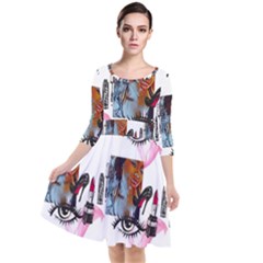 Modern Art Quarter Sleeve Waist Band Dress by Sparkle