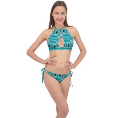 Abstract Pattern Geometric Backgrounds  Cross Front Halter Bikini Set