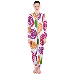 Colorful Seamless Floral, Flowers Pattern Wallpaper Background Onepiece Jumpsuit (ladies) by Amaryn4rt