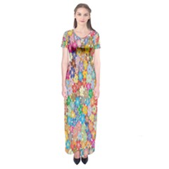 Floral Flowers Short Sleeve Maxi Dress by artworkshop