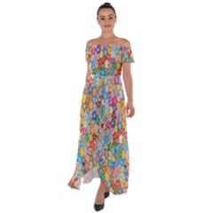 Floral Flowers Off Shoulder Open Front Chiffon Dress by artworkshop