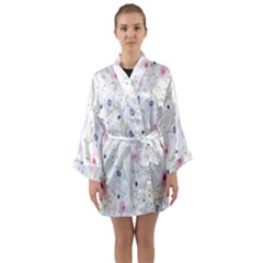 Pattern Flowers Long Sleeve Satin Kimono by artworkshop