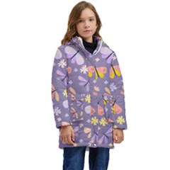 Vector-seamless-pattern-with-butterflies-beetles Kid s Hooded Longline Puffer Jacket by Jancukart