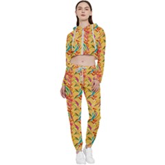 Pattern Cropped Zip Up Lounge Set