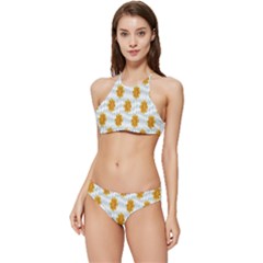 Flowers-gold-blue Banded Triangle Bikini Set