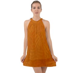 Orange Halter Tie Back Chiffon Dress