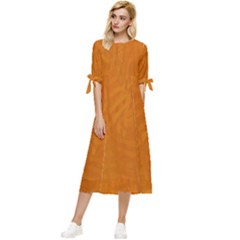 Orange Bow Sleeve Chiffon Midi Dress