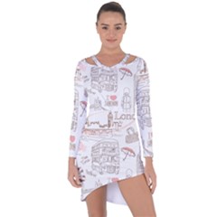 I Love London Drawing Asymmetric Cut-out Shift Dress by Jancukart